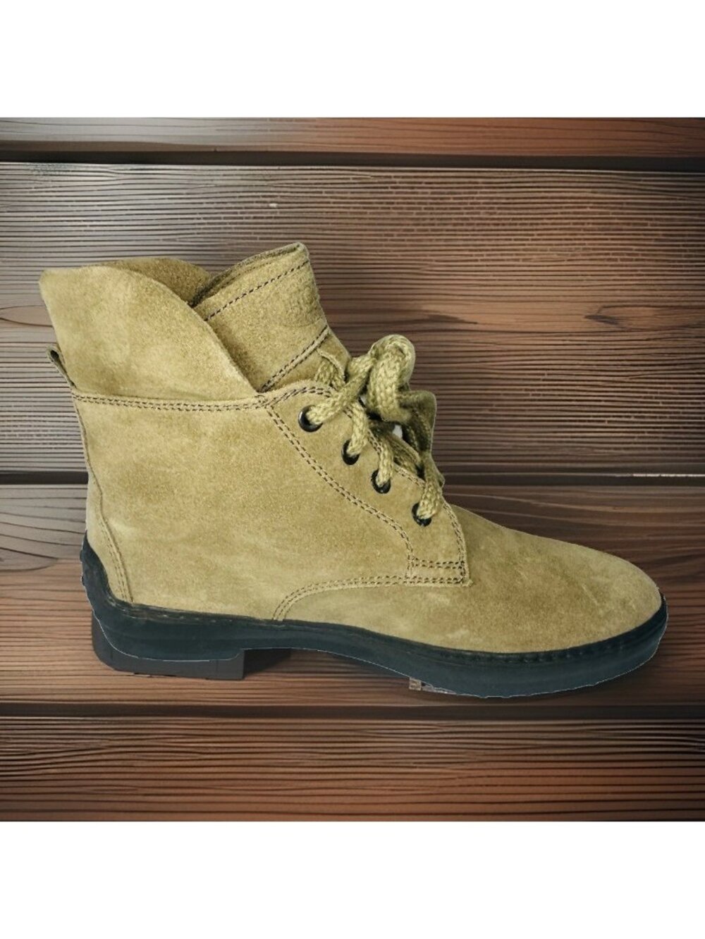 Tods Shoes Womens Tan Suede Lace Up Ankle Boots Booties Vibram Sole Italy Sz 6.5